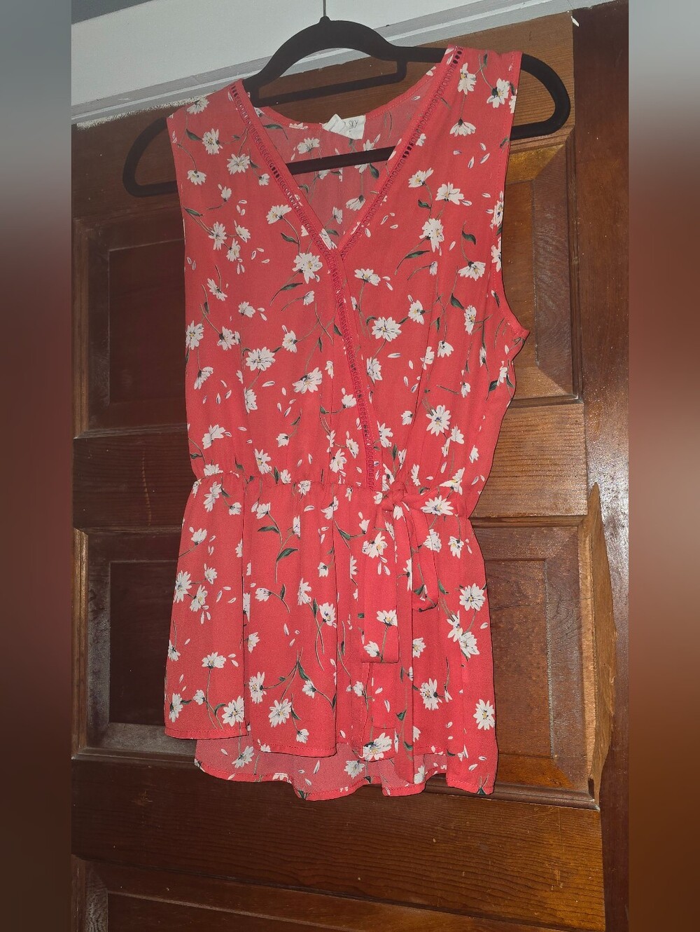 Sienna Sky Pink Floral Wrap-Front Sleeveless Tank Top
